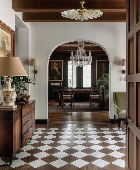 White Tile Floor, Black And White Tiles, Pierre Jeanneret, Checkerboard Pattern, Dream House Interior, Entry Way, Dream House Decor, 15th Century, House Inspo