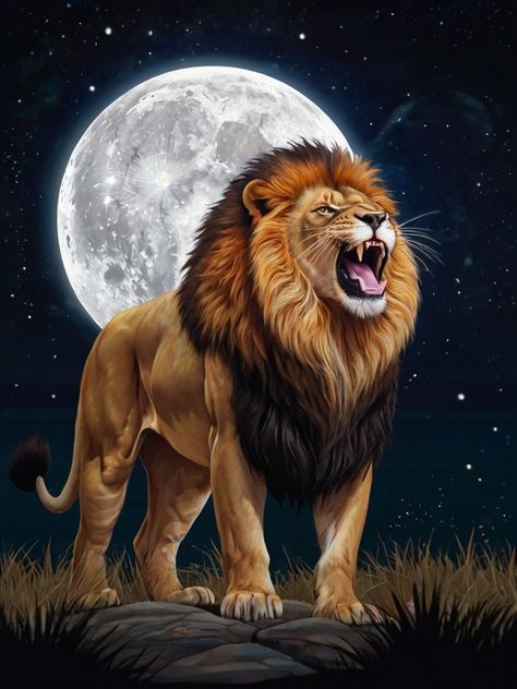 Background Moon, Majestic Lion, Lion Pictures, Moon Light, Boxing, Full Body, Lion, Moon, Stars