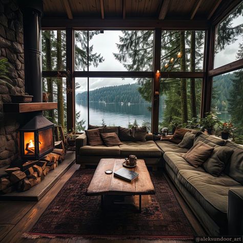 A Cozy Forest House Near The Lake... - Architecture & Design | Facebook Forest Cabin Aesthetic Interior, Cabin Aesthetic, Miya Atsumu, Dream Cottage, Modern Cabin, Forest House, Cabin Life, Cabins In The Woods, House Inspo