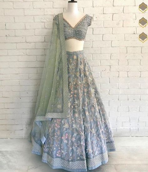 Pakistani Engagement Dresses, Lehenga Traditional, Traditional Festival, Fashion Show Dresses, Lehnga Dress, Fancy Gowns, Blue Lehenga, Half Saree Designs, Indian Gowns Dresses