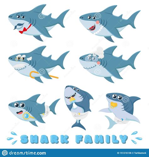 Cartoon sharks family. Newborn baby shark, comic marine father and cheerful mother sharks characters vector illustration. Illustration about fear, face, icon, angry - 151216136 Shark Comic, Cartoon Sharks, Shark Drawing, Cartoon Shark, Shark Family, Draw Cartoon, Family Illustration, Baby Shark, Sea Animals