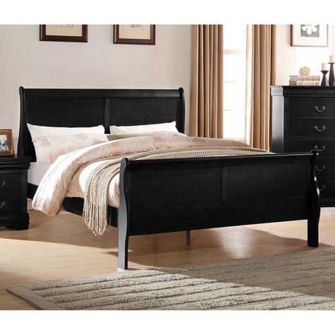 Acme Furniture Louis Philippe Sleigh Bed Idea Bilik Tidur, Wood Sleigh Bed, King Sleigh Bed, Sleigh Bed Frame, Queen Sleigh Bed, Sleigh Bedroom Set, Black Bed, Eastern King Bed, Sophisticated Bedroom