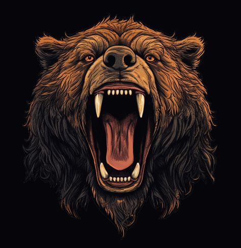 Bear Head Drawing, Bear Head Illustration, Bear Logo Inspiration, Bear Head Tattoo, Grizzly Bear Art, Grizzly Bear Tattoos, Bear Totem, Bear Tattoo Designs, Bear Skull