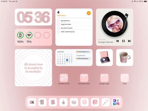 pink aesthetic ipad homescreen ios 17 ipad 9th gen vinyl md organize layout home screen cute pretty girly apple customized icons widgets Pink Ipad Theme Ideas, Pink Ipad Inspo Homescreen, Pink Aesthetic Ipad Layout, Pink Aesthetic Ipad Homescreen, Pink Ipad Layout Homescreen, Ipad Homescreen Ideas Background Pink, Ipad Pink Widget, Ipad Inspo Homescreen Pink, Ipad Homescreen Inspo Aesthetic