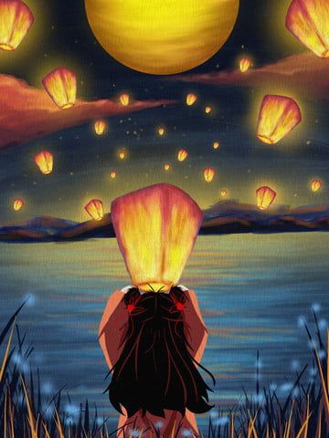 Chinese traditional culture under the lantern festival illustration image Sky Lantern Drawing, Chinese Lantern Drawing, Lantern Festival Illustration, Lanterns Drawing, Lantern Drawing, Festival Paint, Lantern Illustration, Festival Illustration, Chinese Lantern Festival