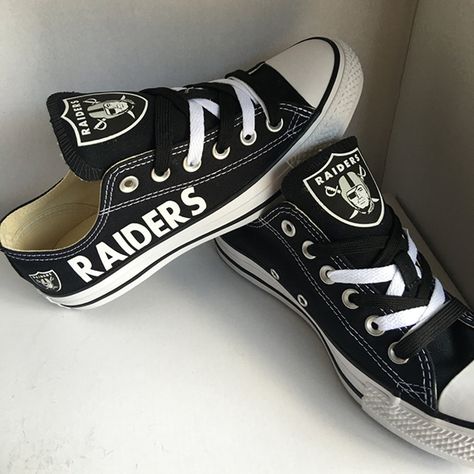 Oakland Raiders Converse Sneakers Raiders Wedding, Oakland Raiders Shoes, Raiders Gifts, Oakland Raiders Logo, Raiders Stuff, Galaxy Converse, Raiders Team, Raiders Baby, Galaxy Vans