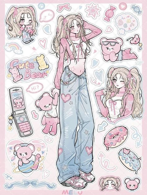 Cute Art Styles Aesthetic, Drawing Cute Aesthetic, Pastel Goth Anime, Tiktok Crochet, Seni Resin, Fashion Artist, Coquette Fashion, Crochet Aesthetic, Coquette Pink