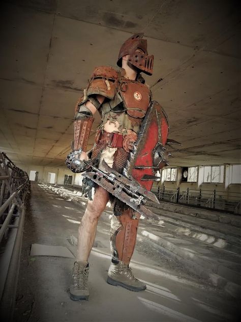 Gladiator by S. Stealth Fantasy Wasteland, Gladiator Outfit, Apocalyptic Armor, Apocalypse Armor, Apocalyptic Costume, Leg Armor, Dystopia Rising, Nuclear Apocalypse, Apocalyptic Clothing