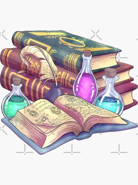 Spell Book Drawing Reference, Book Of Spells Drawing, Kawaii, Magic Spell Illustration, Potions Illustration Art, Magical Book Drawing, Magical Book Art, Magic Book Illustration, Spell Book Drawing