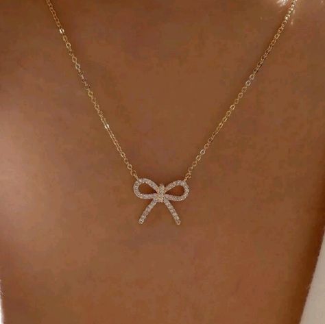 Gold-Tone Rhinestone Bow Necklace Secured With Lobster Clasp Bow Pendant Necklace, Pearl Necklace With Bow, Diamond Bow Necklace, Cheap Cute Jewelry, Gold Cute Jewelry, Gold Bow Jewelry, Elegant Jewelry Classy Gold, Hoco Jewelry Gold, Every Jewels Necklaces