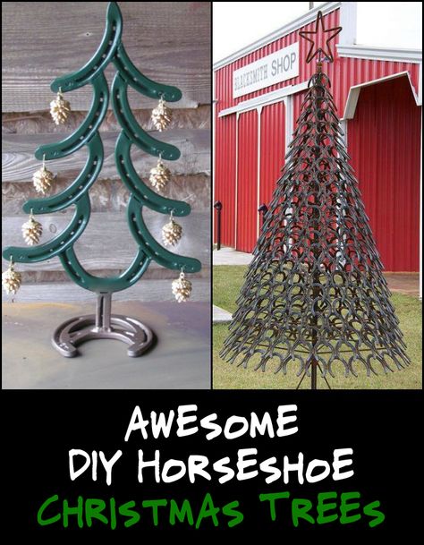 Build your own unique and awesome Christmas tree made of horseshoes! Horse Shoe Christmas Tree Ideas, Horseshoe Ideas, Horseshoe Christmas Tree Diy, Horse Shoe Christmas Tree, Horseshoe Welding Projects, Horseshoe Christmas, Snowman Horseshoe, Christmas Decorated Horseshoes, Horseshoe Art Christmas Charaters