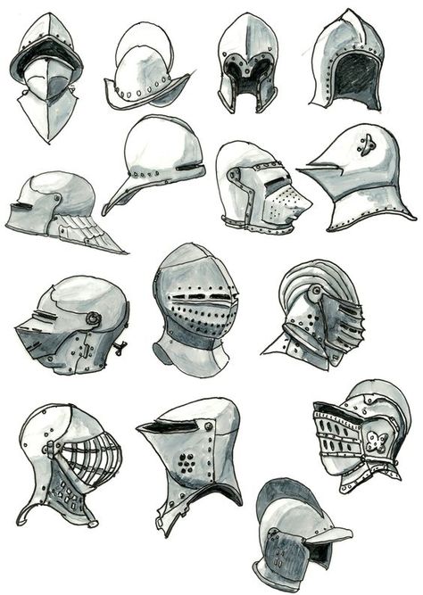 Armor Tutorial, Helmet Drawing, Knight Drawing, Knight Helmet, Medieval Drawings, Armor Drawing, Helmet Armor, Medieval Helmets, Knights Helmet