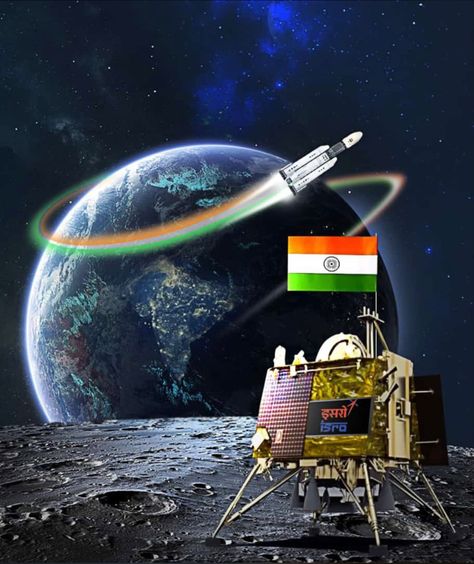 Chandrayan 3 Space Drawing, Model Of Chandrayaan 3, Isro Drawing Ideas, India On Moon Poster, National Space Day Drawing, Moon Day Poster For School, India On Moon Drawing, Isro Chandrayaan 3 Painting, Space Day Poster