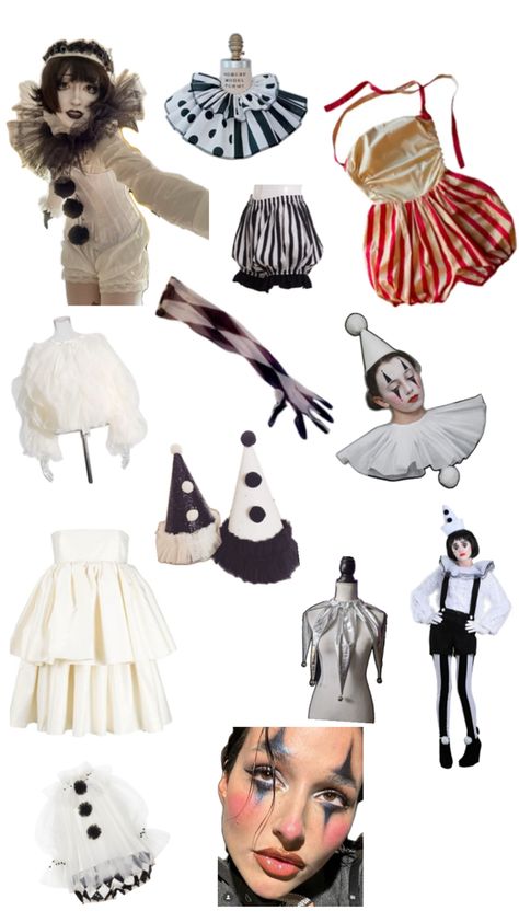 Pierrot Clown Costume, Clown Costume Diy, Chic Halloween Costume, Dog Dye, Fashion Costume Halloween, Clown Halloween Costumes, Circus Outfits, Pierrot Clown, Funky Makeup