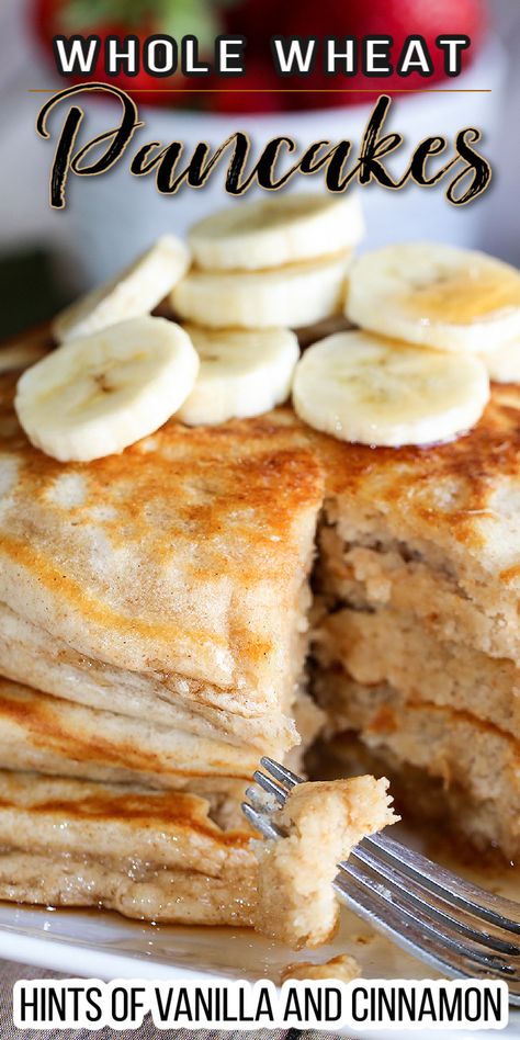 Fluffy Wheat Pancakes, Homemade Whole Wheat Pancakes, Whole Wheat Pancake Mix Recipe, Whole Wheat Protein Pancakes, Recipes That Use Whole Wheat Flour, Wheat Flour Pancakes Easy, Vegan Whole Wheat Pancakes, Whole Grain Pancake Recipe, Whole Wheat Buttermilk Pancakes