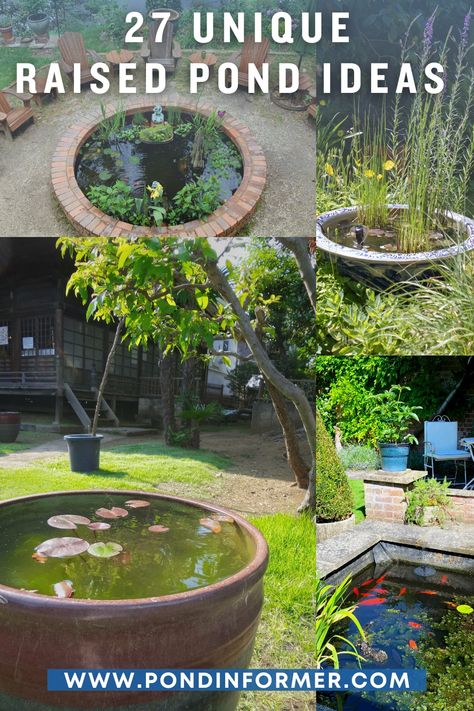 Raised Ponds Ideas, Square Pond Ideas, Small Above Ground Pond Ideas Diy, Container Ponds Diy, Water Garden Ideas Landscaping, Raised Bed Water Feature, Stock Tank Pond Ideas Water Garden, Round Pond Ideas, Small Raised Pond Ideas