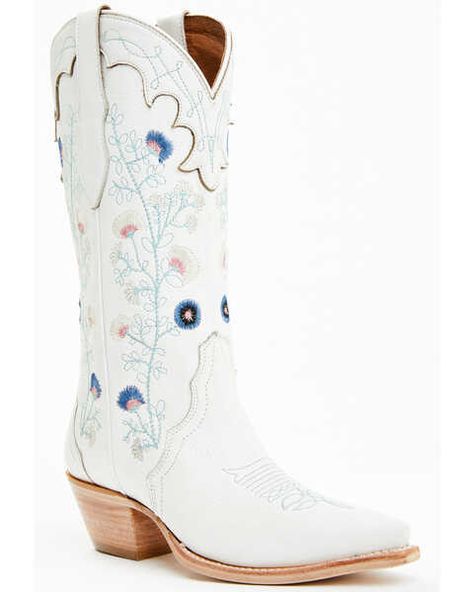 Shyanne Womens Fleur Western Boots - Snip Toe, White Cute Cowgirl Boots, White Cowgirl Boots, White Cowboy Boots, Womens Cowgirl Boots, Boot Barn, Shoe Inspo, Heel Caps, White Boots, Rubber Heels