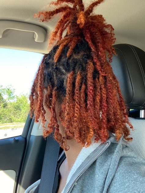 Red Starter Locs, Burnt Orange Locs, Dark Orange Locs, Burgundy And Burnt Orange Locs, Orange Locs Black Women, Red And Orange Locs, Auburn Ombre, Natural Hair Wigs, Dreadlock Hairstyles For Men