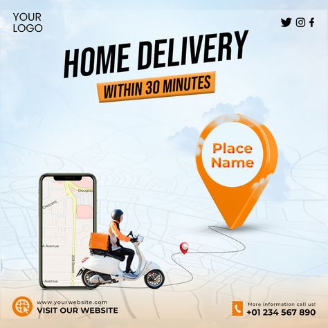 delivery service social media post and template design#pikbest#templates Delivery Service Social Media Design, Free Delivery Creative Ads, Delivery Instagram Post, Map Social Media Design, Free Delivery Poster Design, Free Delivery Poster, Delivery Graphic Design, Delivery Poster Design, Delivery Social Media Design