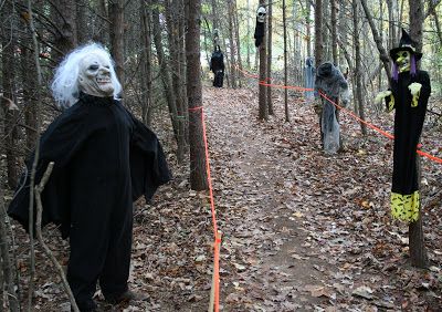 Haunted Trail Ideas, Grim Hollow, Haunted Halloween Party, Trail Ideas, Haunted Trail, Halloween Train, Halloween Maze, Haunted Woods, Haunted Hayride