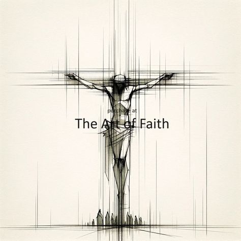 "It Is Finished" is a striking digital illustration that blends architectural precision with vivid imagery. The art piece showcases Jesus Christ on the cross, rendered in a unique sketch-style that mimics the drafting process of architectural design. This piece speaks to the intersection of the divine and the designed, of faith and form. The monochromatic color scheme and powerful image make it an ideal piece for modern interiors or as a statement piece in your home or place of worship. This digital artwork is available for purchase as a downloadable file, with the watermark removed. For personal use only. Cross Sketch, Warrior Of Christ, Christ On The Cross, Cross Artwork, Cross Drawing Sketches Simple, Jesus Illustration Art, Cross Drawings Christian, Modern Jesus Art, Jesus Cross