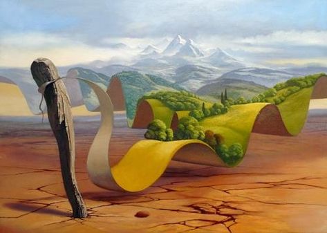 Stefan Ambs, "Der Traum der Wüste"With a click on "Send as art card", you can send this art work to your friends - for free! Landscapes Mountains, Silent Poetry, Magic Realism, Contemporary Landscape, Optical Illusions, Painting Art, Card Art, Surrealism, Art Style