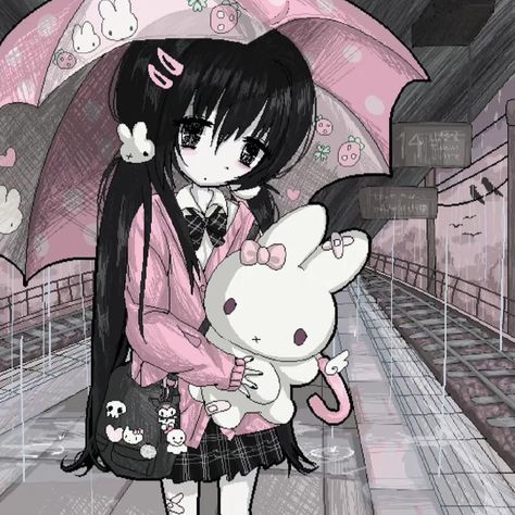 Goth Kawaii Art, Webcore Animecore, Anime Bad, Kawaii Emo, Dark Kawaii, Pastel Goth Art, Goth Wallpaper, Cute Goth, Emo Art