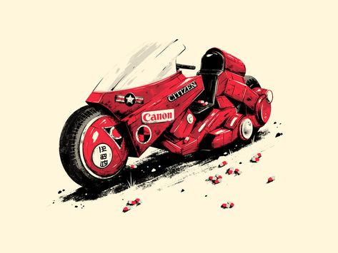 Kenada's Bike by Marie Bergeron on Dribbble Akira Bike Art, Akira Bike Tattoo, Akira Kaneda Bike, Akira Motorcycle, Anime Bike, Akira Bike, Kaneda Bike, Akira Poster, Motorbike Illustration