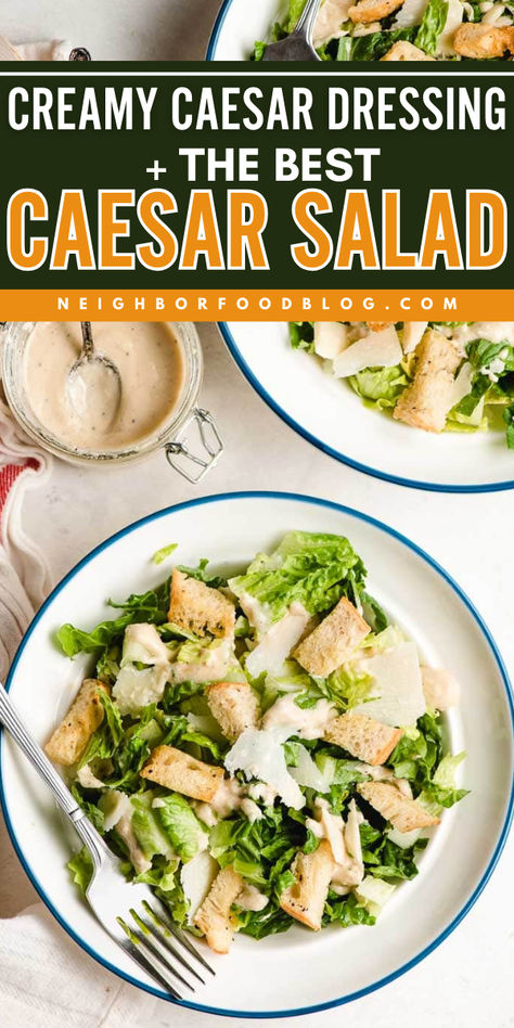 Make the BEST Caesar salad dressing for your favorite Caesar salad recipe! A crisp, lemony, and creamy salad to start your day with. This recipe is the perfect summer salad idea or a Memorial Day party food. Pin this now! Memorial Day Party Food, Best Caesar Salad Dressing, The Best Caesar Salad, Best Caesar Salad, Creamy Caesar Dressing, Creamy Salad, Dinner Party Appetizers, Memorial Day Party, Shaved Parmesan