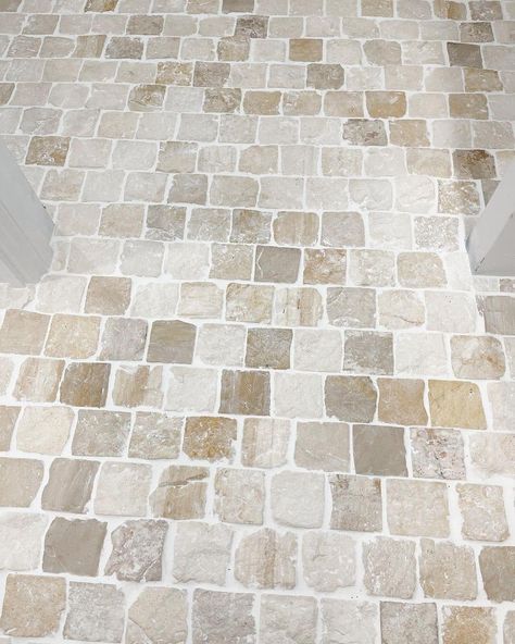 Cobblestone Tile Floor, Indoor Cobblestone Floors, Cobblestone Interior Floor, Cottage Core Flooring, Cobblestone Flooring Interior, Cobblestone Entryway, Cobblestone Bathroom Floor, Diy Outdoor Tile, Stone Flooring Bathroom