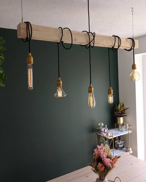 Hanging Light Bulb Lights, Hanging Down Lights, Wooden Beam With Hanging Lights, Wood Beam With Hanging Lights, Hanging Bulbs Decor, Multiple Lights Hanging, Hanging Bulb Lights Bedroom, Hanging Room Lights, Diy Kitchen Lighting Ideas