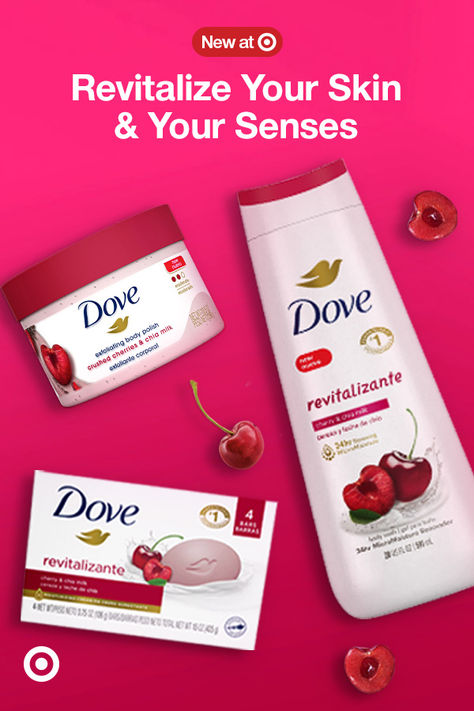 Say hello to the new Dove Cherry & Chia Milk shower collection and reveal revitalized skin after every use. Try the bar soap, exfoliating body polish & body wash. Dove Cherry, Chia Milk, Dove Bar Soap, Exfoliating Body Polish, Dove Beauty, Face Care Tips, Shower Collection, Body Hygiene, Hydrating Lip Balm