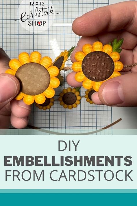 Make your own DIY embellishments from cardstock and save money. This is an easy DIY idea for when you just have a few minutes. Whip up a few embellishments that can be used on future projects. You'll use up scraps and save a little money over pre-bought embellishments. This paper craft tutorial video will get your creative juices flowing. Diy Card Stock Crafts, Scrap Cardstock Ideas, Cardstock Crafts Diy, Fall Scrapbook Layouts, Cardstock Crafts, Scrapbook Embellishments Diy, Diy Embellishments, Embellishment Diy, Card Embellishments