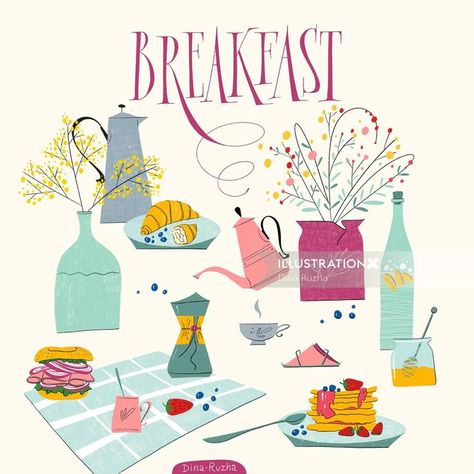 Breakfast Art Illustration, Breakfast Bbq, Illustration Breakfast, Breakfast Illustration, Breakfast Art, Homesick Texan, Juice Packaging, Map Skills, Holiday Cups