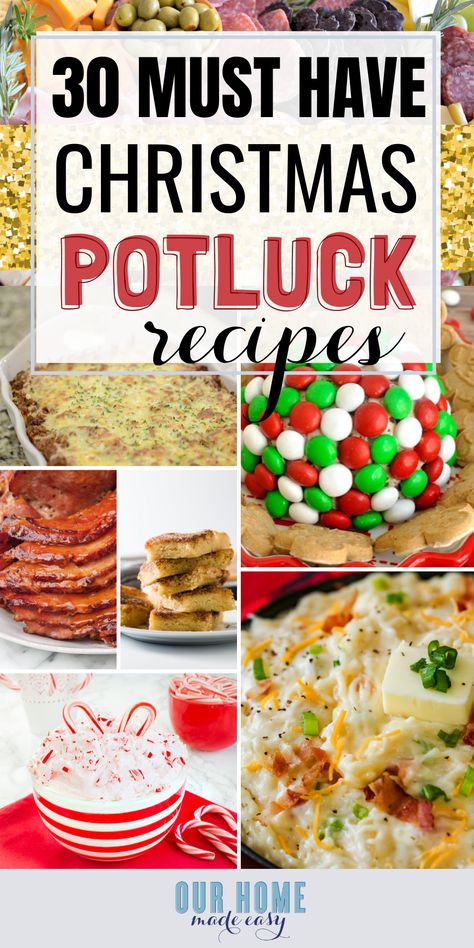 These amazing Christmas potluck recipes are ideal for those who need make-ahead dishes for parties! Click here to see all the recipes. #christmas #dinner #potluck #ourhomemadeeasy Christmas Potluck Recipes, Holiday Party Potluck, Christmas Party Potluck, Christmas Potluck Dishes, Christmas Potluck Ideas, Holiday Potluck Recipes, Office Potluck, Easy Potluck Recipes, Work Potluck