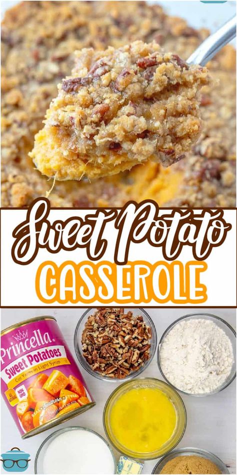 Crockpot Sweet Potatoes Casserole, Sweetpotatocasserole Easy, Sweet Potatoe Casserole Recipes, Crockpot Sweet Potatoes, Canned Sweet Potato Casserole, Canned Sweet Potatoes, Canned Sweet Potato Recipes, Sweet Potato Casserole Crock Pot, Easy Sweet Potato Casserole