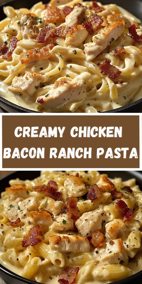 Indulge in the rich and creamy goodness of Chicken Bacon Ranch Pasta, the ultimate comfort food for any occasion. This easy recipe combines tender chicken, crispy bacon, and a flavorful ranch sauce to create a dish that’s sure to be a hit with the whole family. Perfect for busy weeknights! Chicken Bacon Ranch Pasta Crockpot, Creamy Chicken Bacon Ranch Pasta, Creamy Chicken Bacon, Bacon Ranch Casserole, Ranch Dressing Seasoning, Bacon Ranch Pasta, Ranch Casserole, Ranch Sauce, Chicken Bacon Ranch Pasta