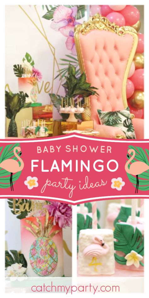 Take a look at this gorgeous tropical flamingo baby shower! The flamingo cake pops are amazing! See more party ideas and share yours at CatchMyParty.com  #catchmyparty #partyideas #flamingoparty #flamingobabyshower #girlbabyshower Flamingo Baby Shower Ideas, Flamingo Centerpiece, Flamingo Party Ideas, Pink Flamingo Birthday, Baby Shower Party Planning, Pink Flamingo Party, Flamingo Baby Shower, Flamingo Cake, Flamingo Birthday Party