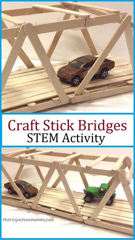 Steam Bridge Building, Truss Bridge Popsicle Sticks, Popsicle Stick Building, Popsicle Bridge, Bridge Craft, Bridge Stem Challenge, Stem Bridges, Popsicle Stick Bridges, Stem Activity For Kids