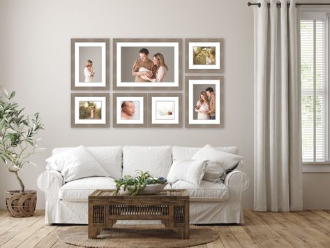 Frames Above Couch, Wall Gallery Ideas, Photo Gallery Wall Layout, Picture Frame Layout, Art Wall Gallery, Framed Gallery Wall, Family Photos Wall Decor, Picture Layout, Gallery Wall Design