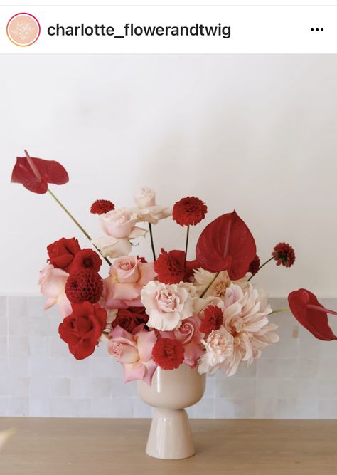 Red Pink Floral Arrangements, Untraditional Wedding Bouquet, Valentines Floral Bouquets, Red White And Pink Bouquet, Flower Arrangements Valentine, Red Pink White Floral Arrangement, Modern Valentines Flowers, Floral Arrangements Valentines Day, Pink Red Flower Arrangement