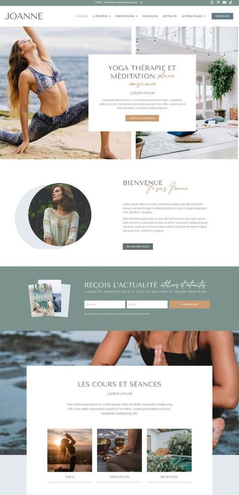 Yoga and well-being WordPress template with Elementor kit for Wellness by Joanne. #YogaWebsite #WellnessTemplate #ElementorKit #JoanneDesign #MindBodyBalance Yoga Studio Website, Wellness Template, Yoga Web, Small Business Website Design, Website Tutorial, Beautiful Website Design, Template Wordpress, Squarespace Web Design, Yoga Wellness