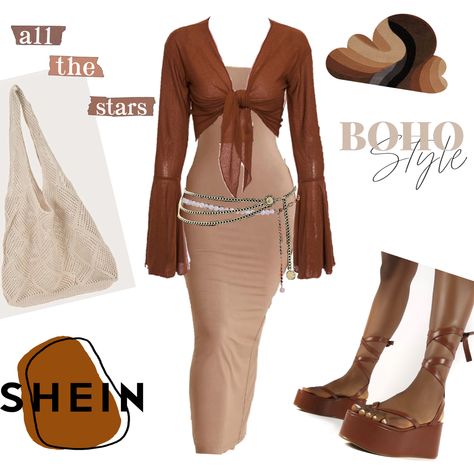 Cute Boho Outfits For School, Boho Outfits Shein, Boho Shein Outfits, Earthy Birthday Outfit, Modest Boho Outfits Black Women, Boho Outfits Black, Boho Black Women Outfits, Boho Girl Aesthetic Black Women, Boho School Outfits