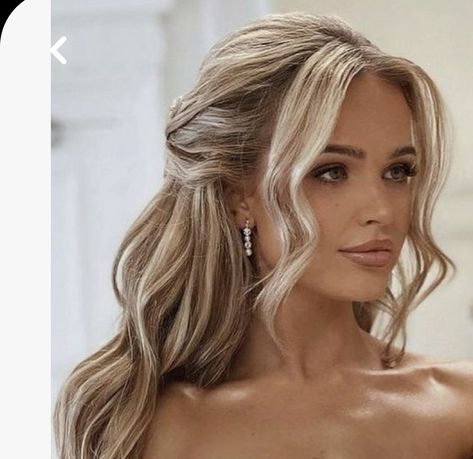 Pageant Hair Blowout, Wedding Updo With Front Pieces, Bridal Updo Elegant, Wedding Hair Some Up Some Down, Half Up Half Down With Pieces Out, Wedding Volume Hairstyles, Middle Part Half Up Half Down Wedding, Maid Of Honor Hairstyles Half Up, Volume Wedding Hair