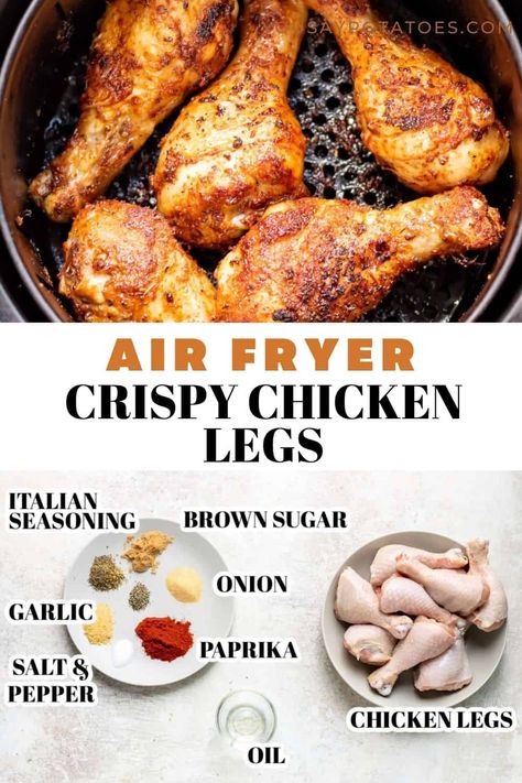 Looking for a new way to cook drumsticks? Try these Air Fryer Chicken Legs! You're going to LOVE the seasonings. Cooking chicken legs in the air fryer makes them tender on the inside and wonderfully crispy on the outside. Air Fry Chicken Drumsticks Recipes, Fried Chicken Drumsticks Air Fryer, Fried Chicken Legs In Air Fryer, Chicken Legs Air Fryer Recipes, Chicken Legs In The Air Fryer, Airfryer Chicken Legs Recipes, Air Fry Chicken Legs Recipes, Air Fryer Drumsticks Crispy, Air Fryer Recipes Chicken Drumsticks