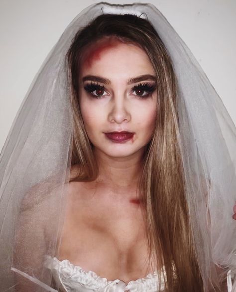 Zombie bride makeup Zombie Bride Makeup Halloween, Haunted Bride Makeup, Undead Bride Makeup, Dead Bride Makeup For Kids, Dead Bride Halloween Makeup, Scary Bride Makeup, Halloween Dead Makeup, Killer Bride Makeup, Dead Bride Makeup Halloween