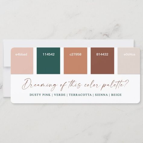 Terracotta & Dusty Pink Wedding Color Palette Card  Zazzle Pink Wedding Color Palette, Gold Wedding Color Palette, Jordan Year, Dusty Pink Wedding, Earth Tone Wedding, Dusty Pink Weddings, Wedding Color Combinations, Pink Wedding Colors, Bedroom Nook