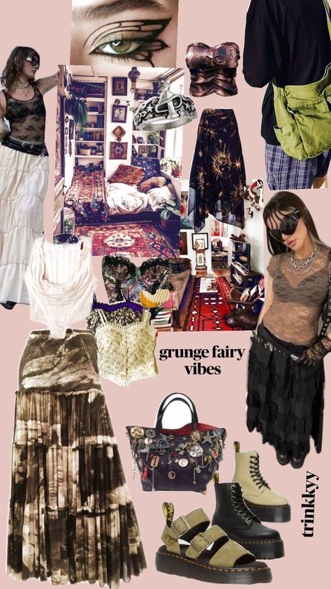 grunge fairy, grunge boho style board #styleboard #fyp #wallpaper #boho #grunge #grungefairycore #y2k #hippy #fairycore #edgy #alternative Niki Concert, Fashion Subcultures, Wallpaper Boho, Boho Grunge, Grunge Fairy, Y2k Fairy, Fairy Grunge, Boho Vibe, Fairy Core