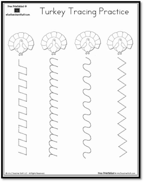 Turkey Tracing Practice {free printable} Thanksgiving Tracing Sheets, Thanksgiving Preschool Worksheets Free, Thanksgiving Tracing Preschool, Thanksgiving Preschool Activities, Tracing Practice Preschool, Thanksgiving Preschool Theme, Activities Sheets, Shape Tracing, Printables Preschool