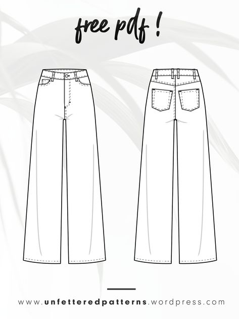 Wide-leg high waist jeans – Free sewing pattern download PDF #UP1001 – Unfettered Patterns Croquis, Molde, High Waisted Jeans Pattern, Wide Leg Trouser Pattern Free, Women’s Pants Pattern, Wide Leg Jeans Sewing Pattern, Tailoring Jeans Waist, Free Trousers Sewing Pattern, Sewing Clothes Patterns Free